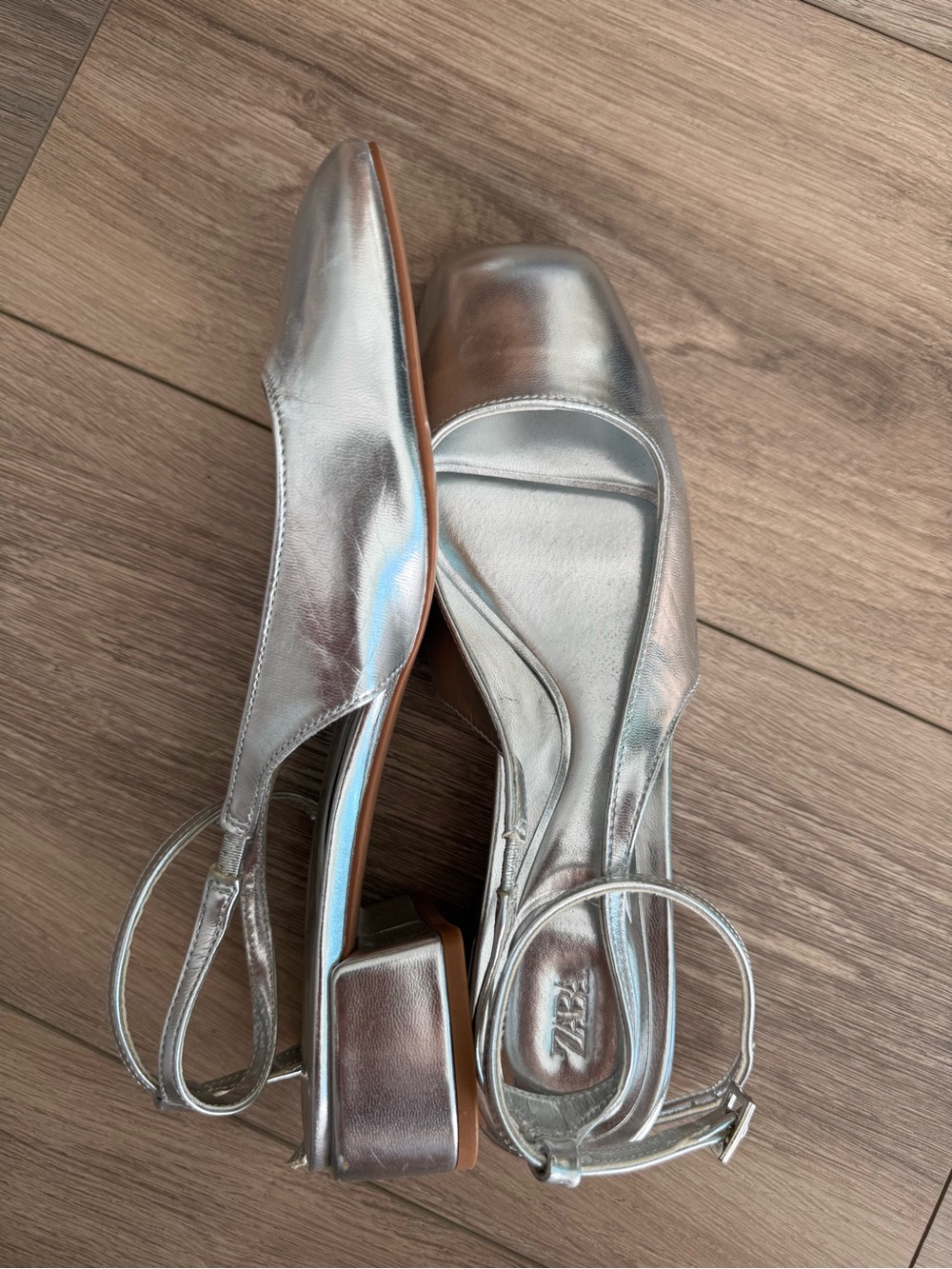 Women’s Silver Slingback Block Heel Zara Shoes